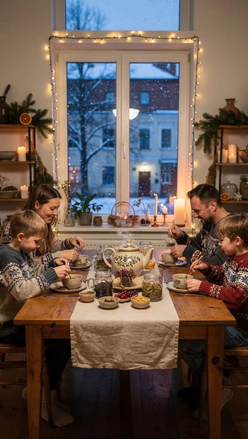 Žolelių lapų ir žiedų mišinys ant balto fono, atspindintis natūralius arbatos komponentus.